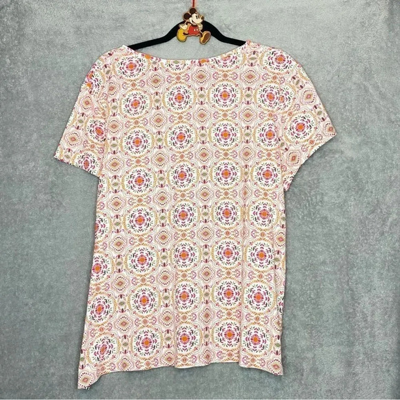 CROFT & Barrow XXL Top Shirt Pink Orange Floral Short Sleeve Round Neck Cotton - Picture 4 of 5